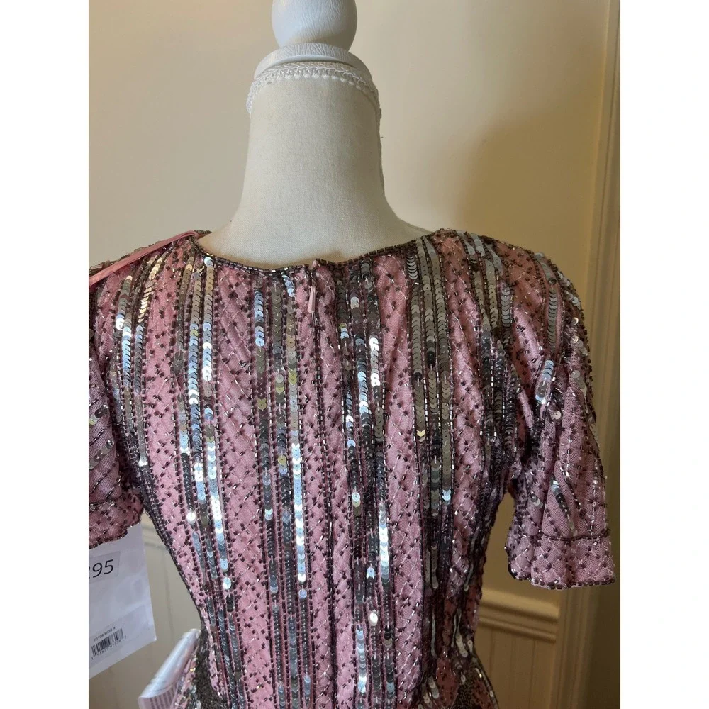 Mac Duggal 70108 Rose Pink Sequin Beaded Flutter Sleeve V-Neck Gown Dress size 4 - Picture 12 of 14